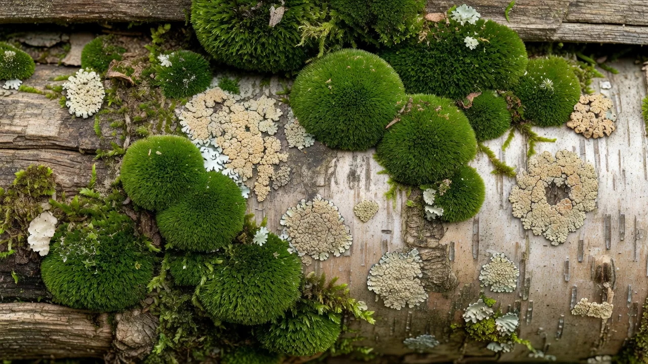 苔むす白樺の木肌