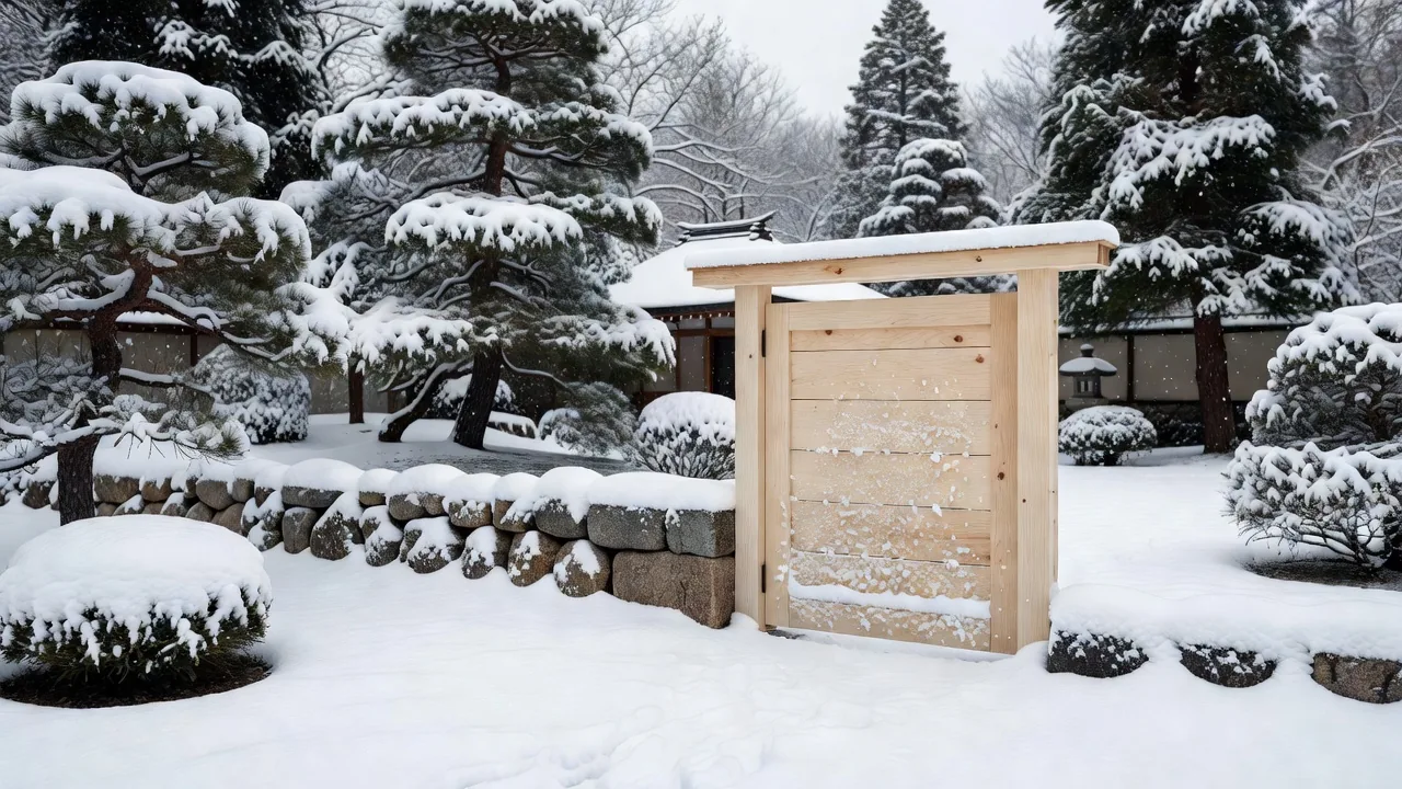 雪に覆われた白樺門